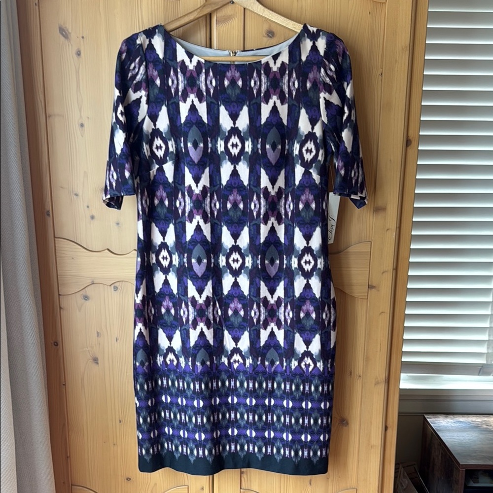 Eliza J Elegant Purple Batik Patterned Dress. Size 10.